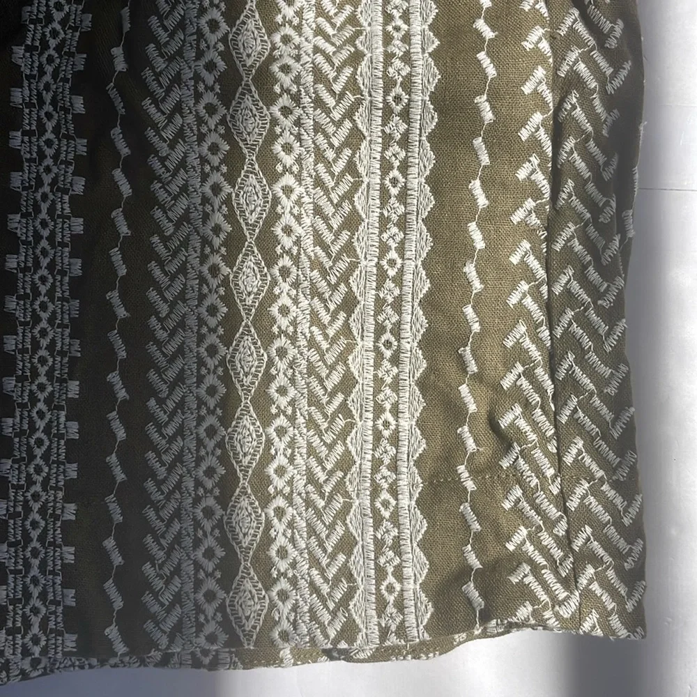 House of Harlow 1960 High Waist Green and Cream Linen Blend Shorts XS
